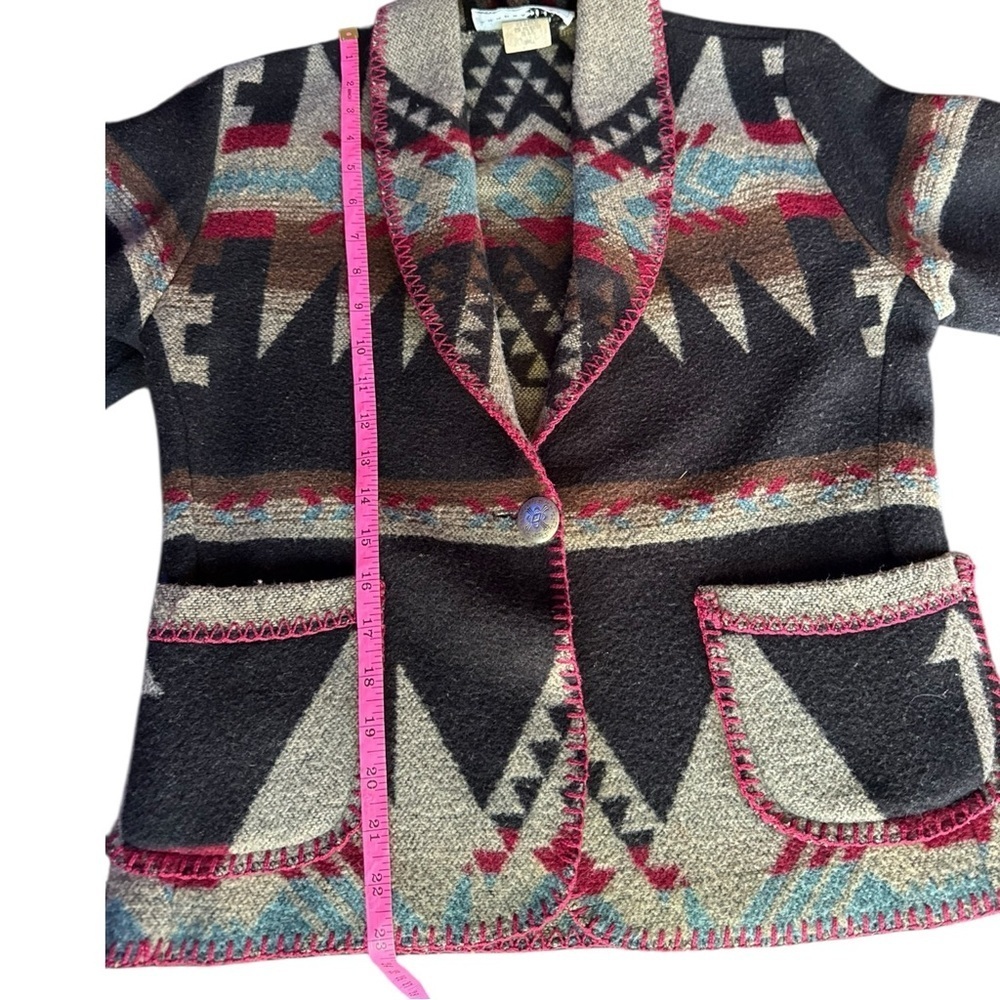 Vintage Rhonda Stark Southwestern Wool Blend Jacket Boho Western Aztec Blazer - Picture 13 of 16